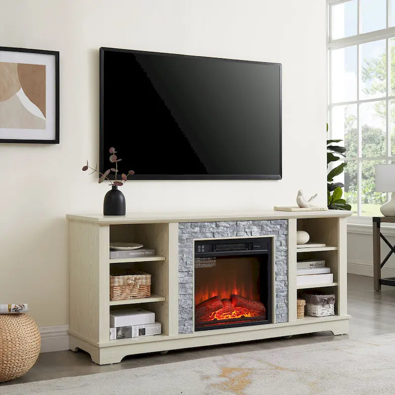 Meuble TV avec cheminée électrique et insert de cheminée