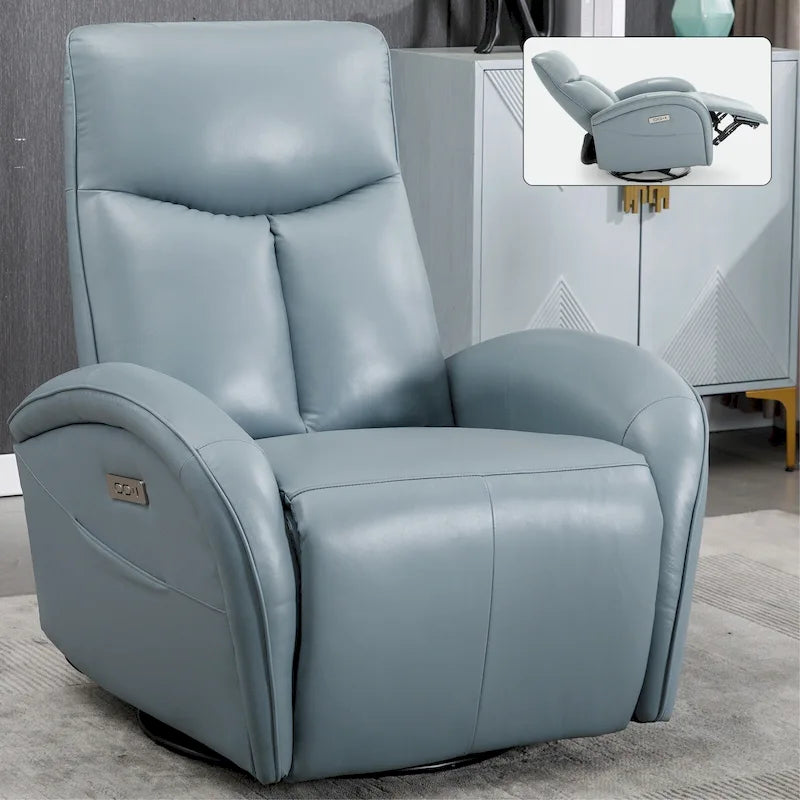 Fauteuil inclinable électrique en cuir véritable, pivotant et à bascule