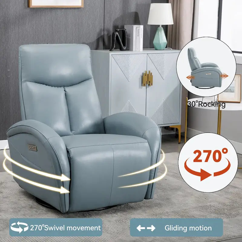 Fauteuil inclinable électrique en cuir véritable, pivotant et à bascule