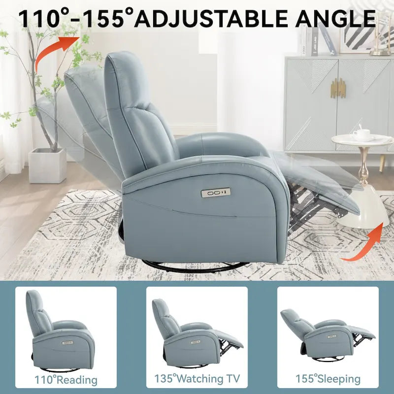 Fauteuil inclinable électrique en cuir véritable, pivotant et à bascule