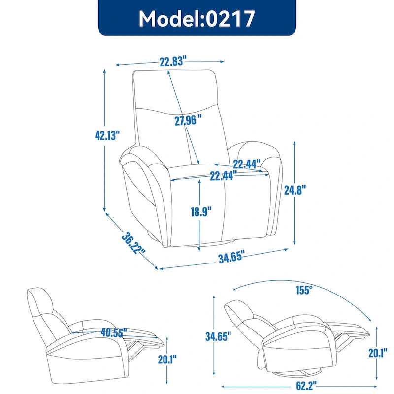 Fauteuil inclinable électrique en cuir véritable, pivotant et à bascule