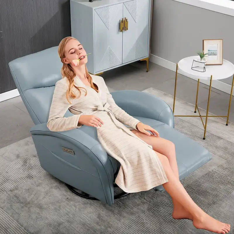 Fauteuil inclinable électrique en cuir véritable, pivotant et à bascule