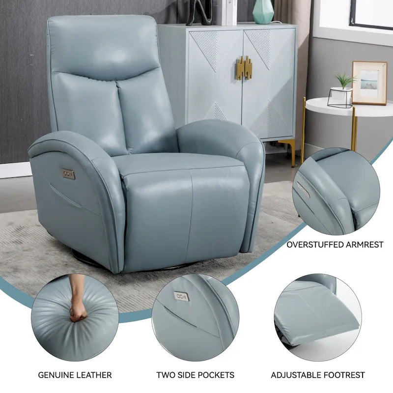 Fauteuil inclinable électrique en cuir véritable, pivotant et à bascule