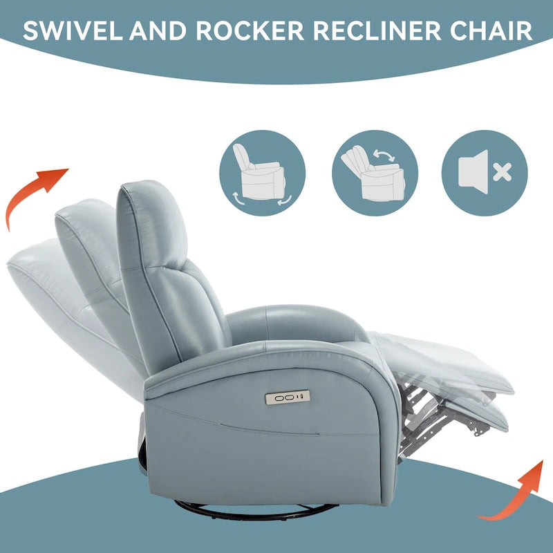 Fauteuil inclinable électrique en cuir véritable, pivotant et à bascule