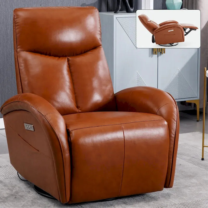 Fauteuil inclinable électrique en cuir véritable, pivotant et à bascule