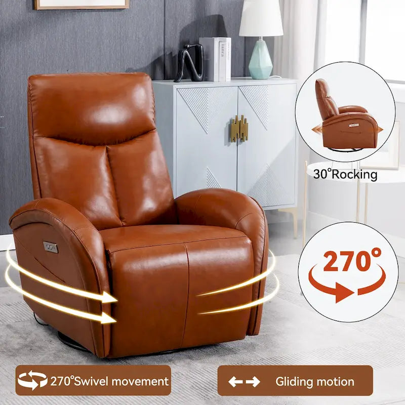 Fauteuil inclinable électrique en cuir véritable, pivotant et à bascule