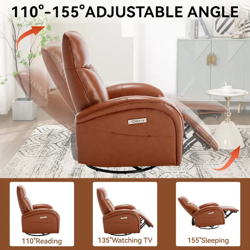 Fauteuil inclinable électrique en cuir véritable, pivotant et à bascule