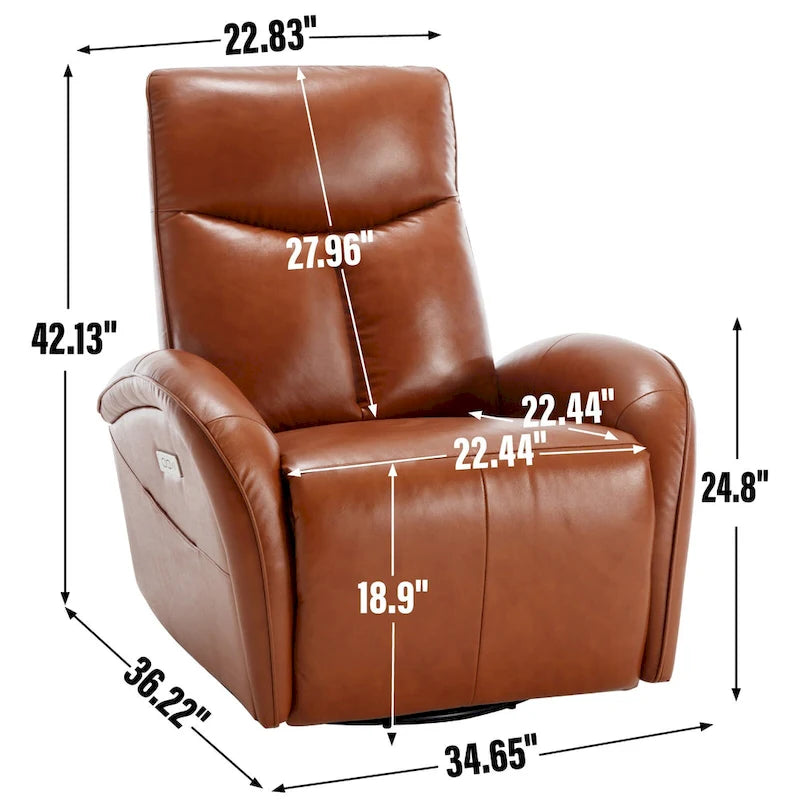 Fauteuil inclinable électrique en cuir véritable, pivotant et à bascule