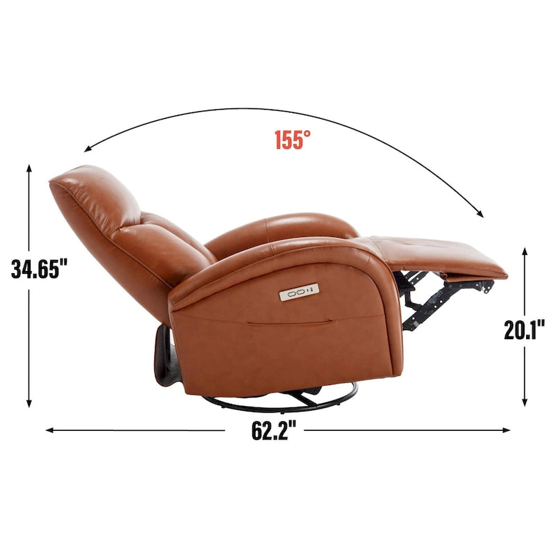 Fauteuil inclinable électrique en cuir véritable, pivotant et à bascule