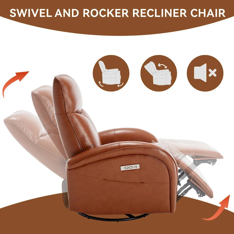 Fauteuil inclinable électrique en cuir véritable, pivotant et à bascule