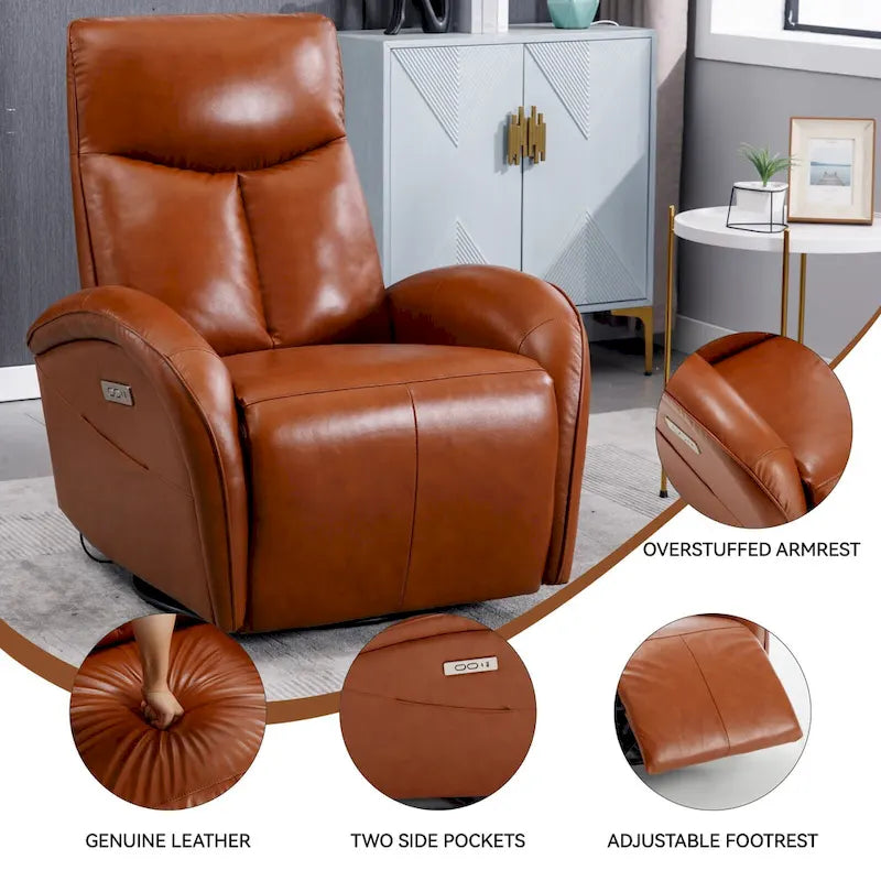 Fauteuil inclinable électrique en cuir véritable, pivotant et à bascule