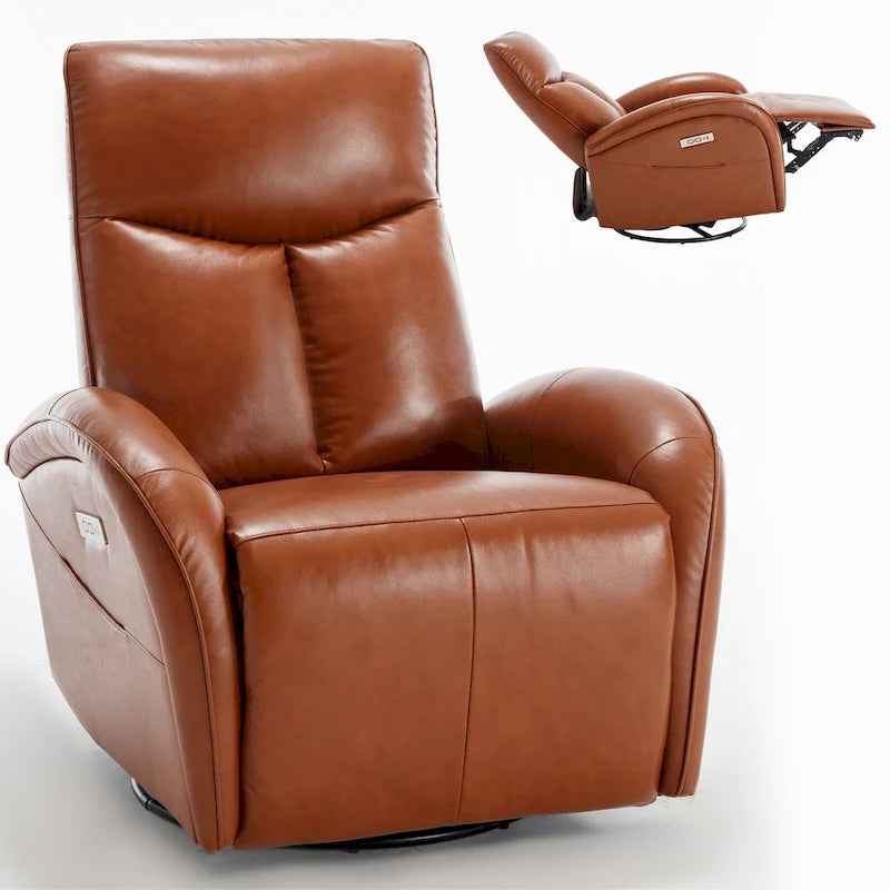 Fauteuil inclinable électrique en cuir véritable, pivotant et à bascule