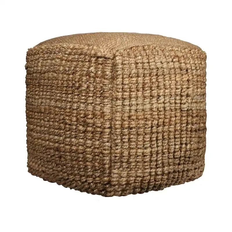 Pouf ottoman cube en jute naturelle mélangée