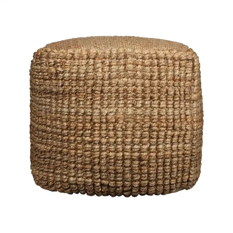 Pouf ottoman cube en jute naturelle mélangée