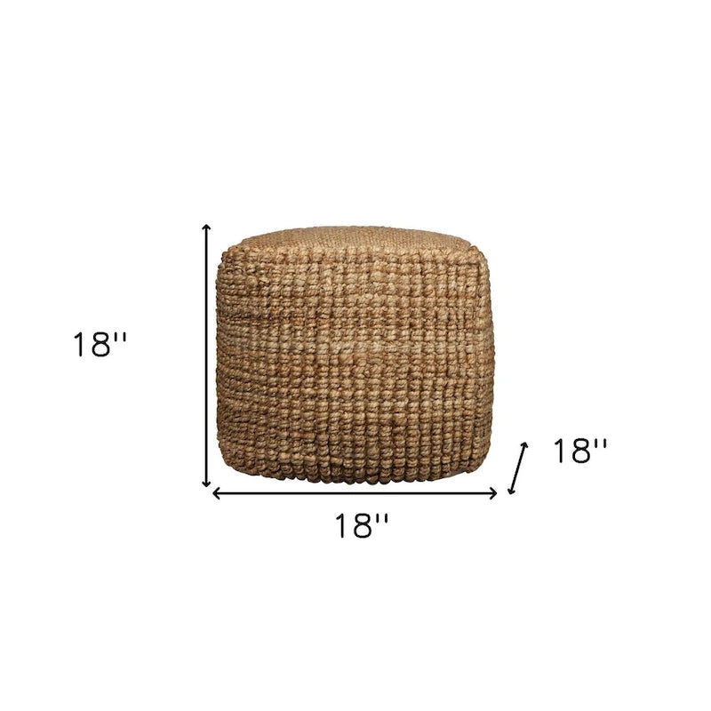 Pouf ottoman cube en jute naturelle mélangée