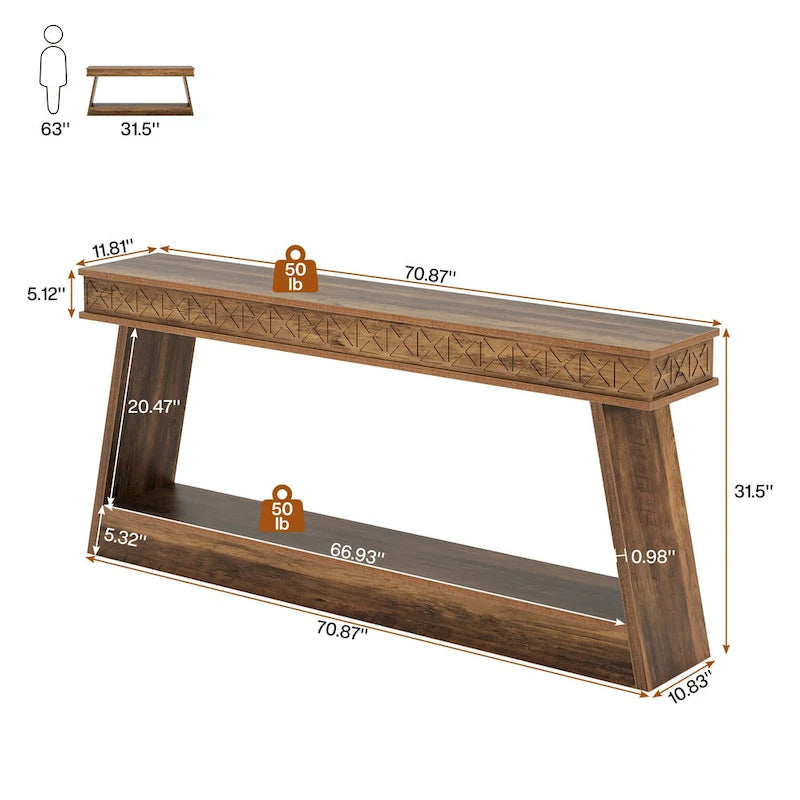 Console extra longue de 180 cm avec étagère de rangement