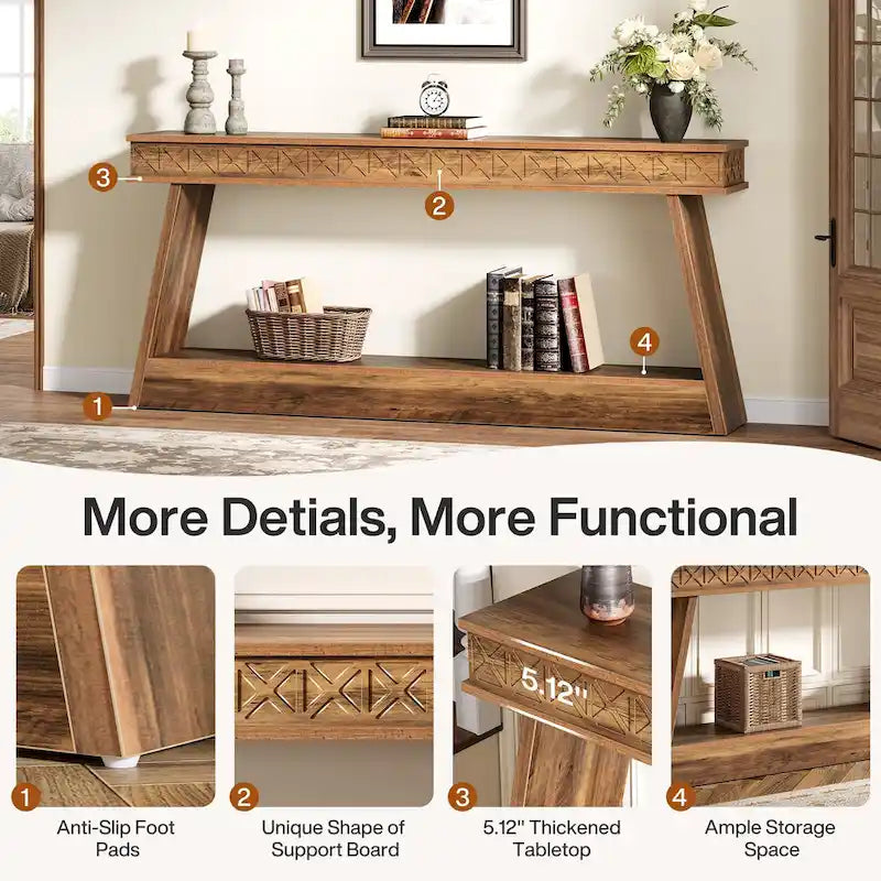 Console extra longue de 180 cm avec étagère de rangement