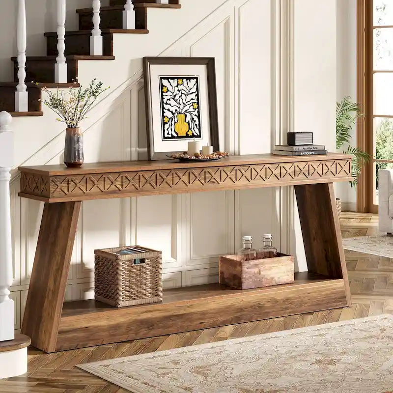 Console extra longue de 180 cm avec étagère de rangement