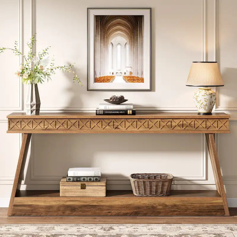 Console extra longue de 180 cm avec étagère de rangement