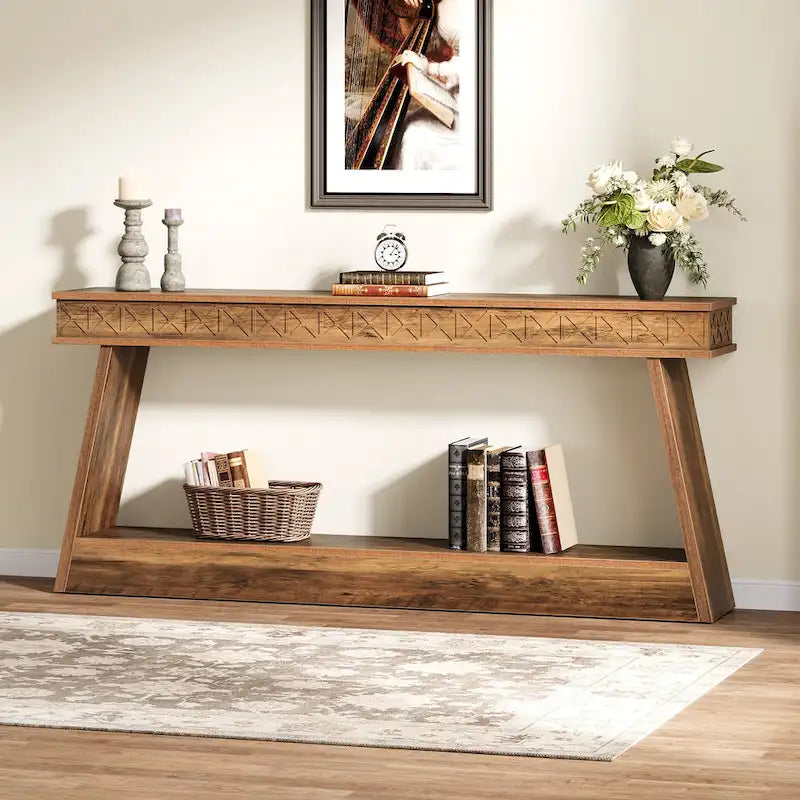 Console extra longue de 180 cm avec étagère de rangement