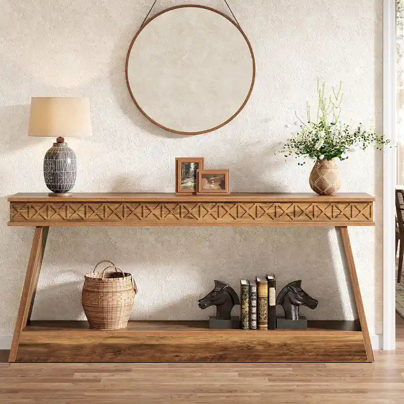 Console extra longue de 180 cm avec étagère de rangement