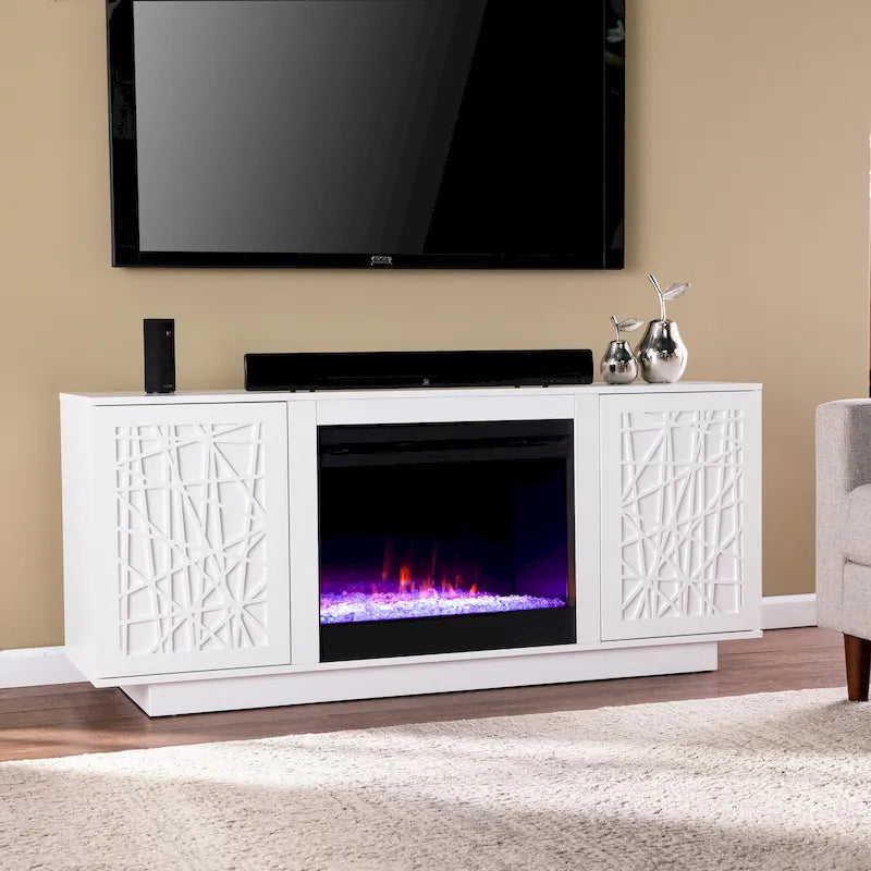 Meuble TV cheminée électrique à couleurs changeantes avec fonction de rangement