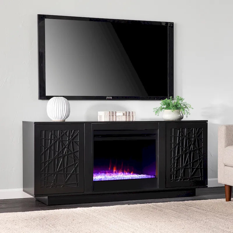 Meuble TV cheminée électrique à couleurs changeantes avec fonction de rangement