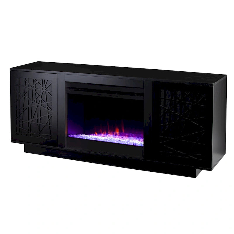 Meuble TV cheminée électrique à couleurs changeantes avec fonction de rangement