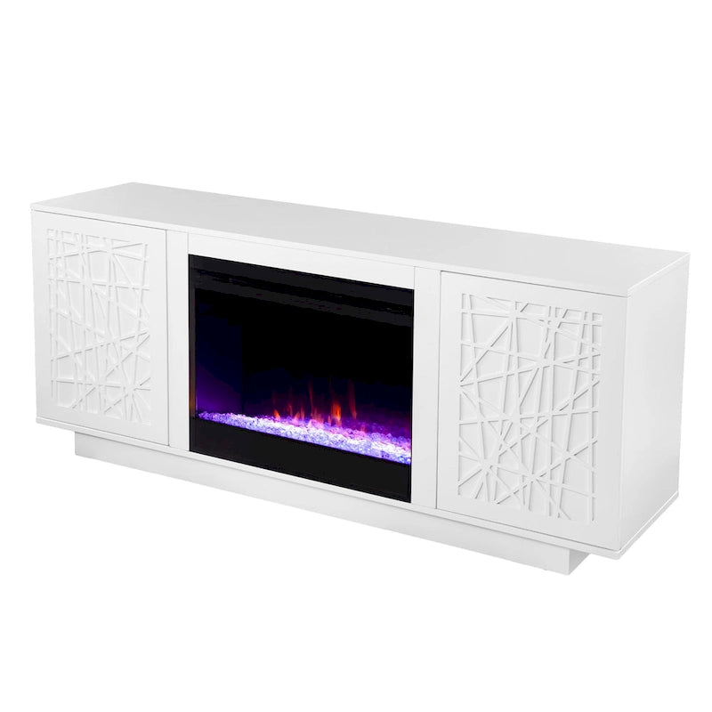 Meuble TV cheminée électrique à couleurs changeantes avec fonction de rangement