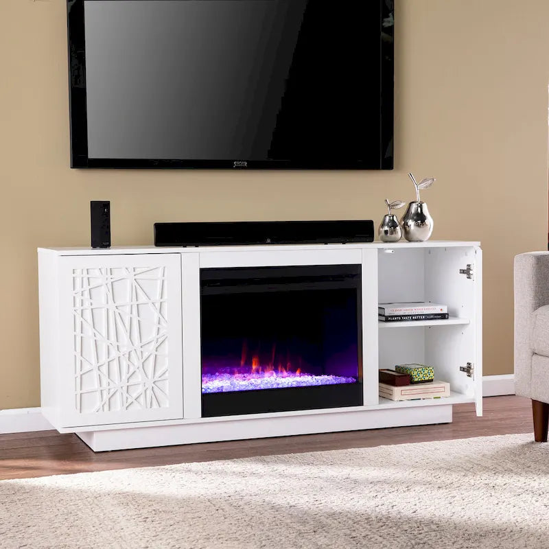 Meuble TV cheminée électrique à couleurs changeantes avec fonction de rangement