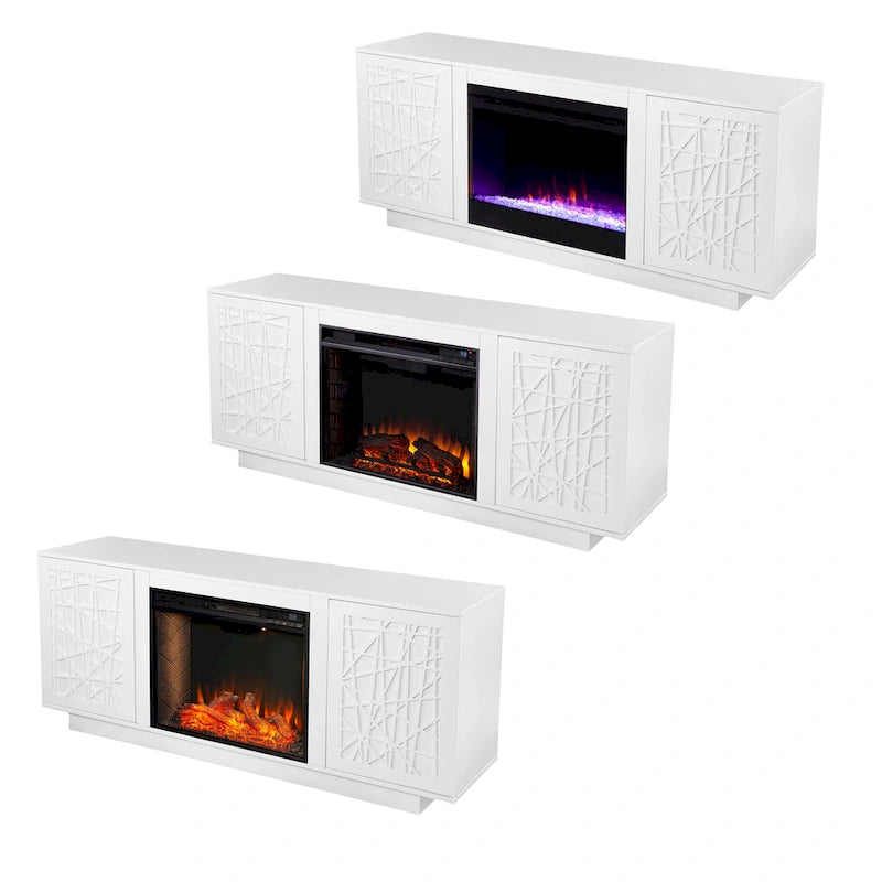 Meuble TV cheminée électrique à couleurs changeantes avec fonction de rangement