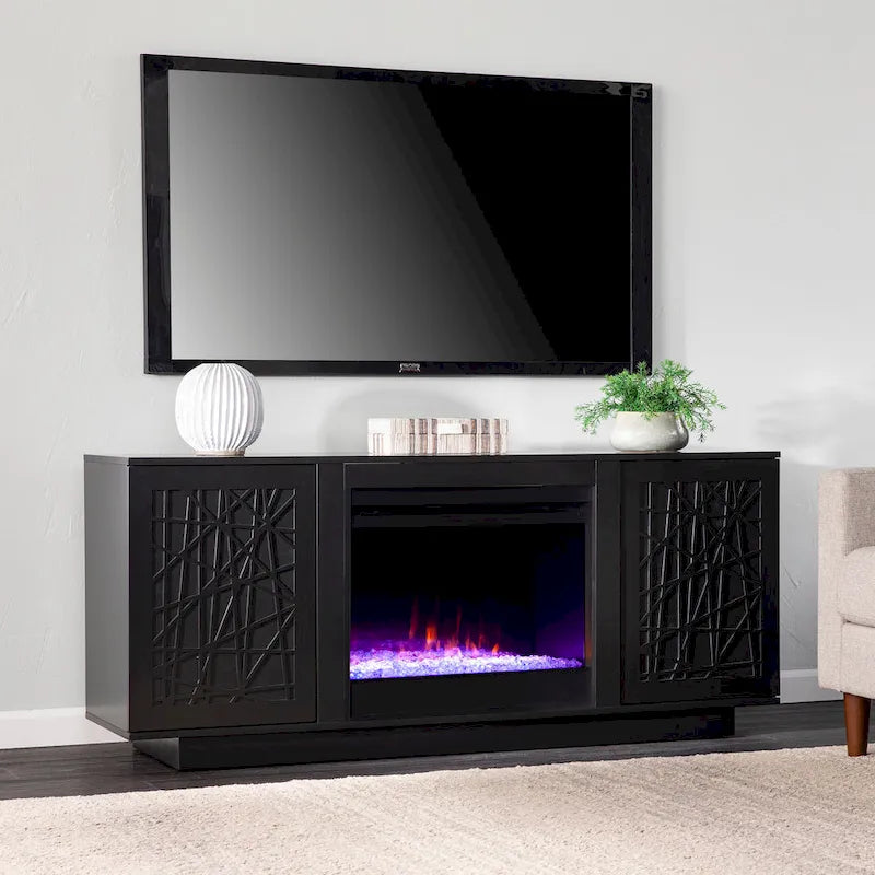 Meuble TV cheminée électrique à couleurs changeantes avec fonction de rangement