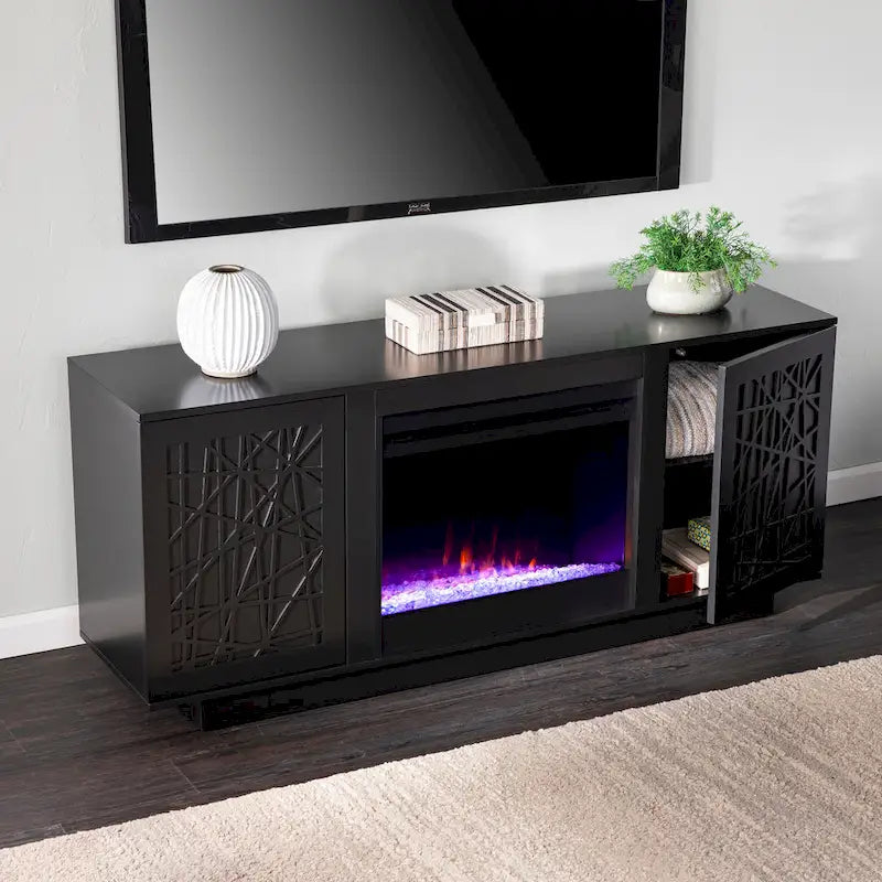 Meuble TV cheminée électrique à couleurs changeantes avec fonction de rangement