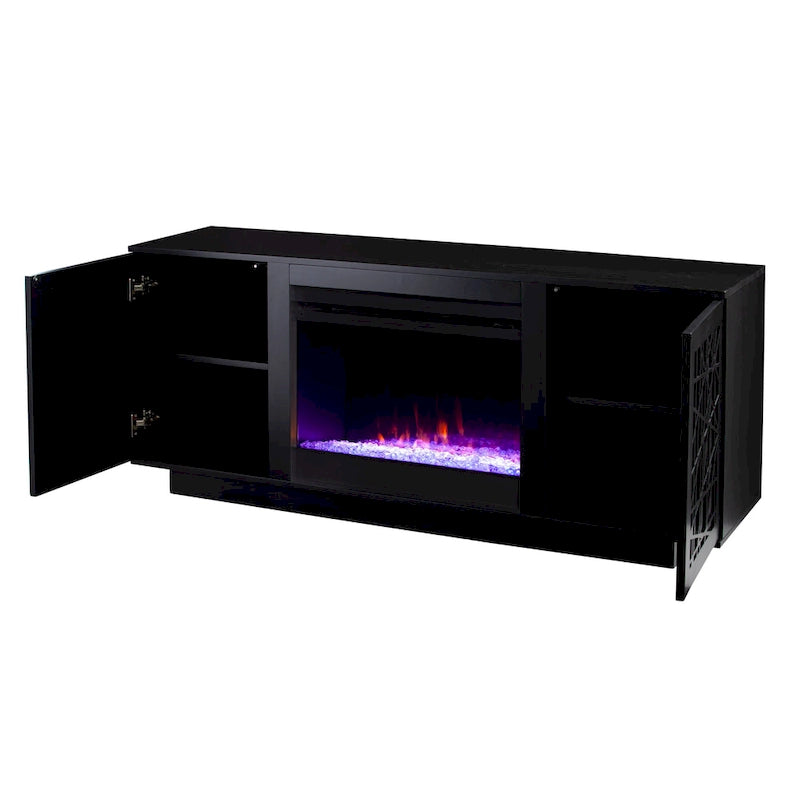 Meuble TV cheminée électrique à couleurs changeantes avec fonction de rangement