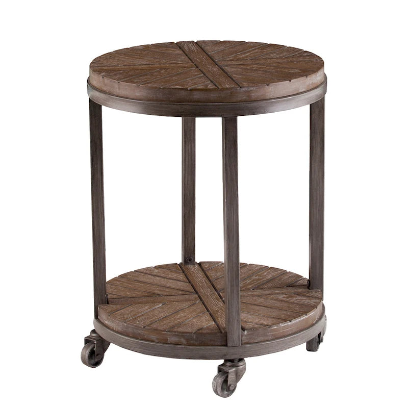 Table d'appoint ronde de style industriel avec plateau en bois marron