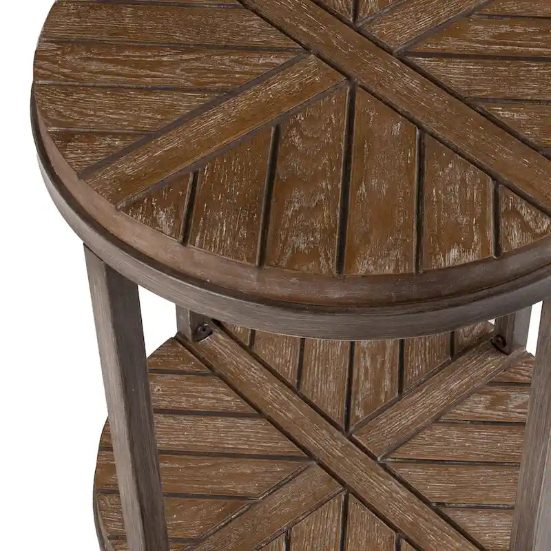 Table d'appoint ronde de style industriel avec plateau en bois marron