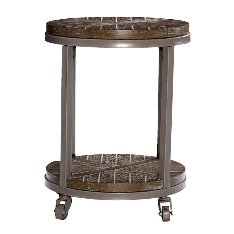 Table d'appoint ronde de style industriel avec plateau en bois marron