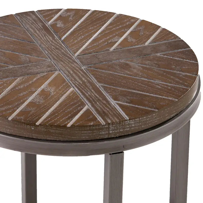 Table d'appoint ronde de style industriel avec plateau en bois marron