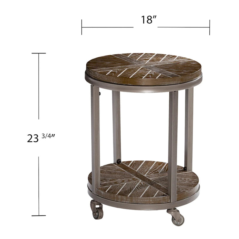 Table d'appoint ronde de style industriel avec plateau en bois marron