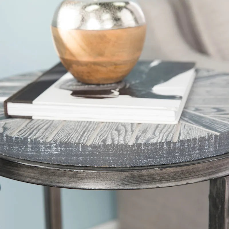 Table d'appoint ronde de style industriel avec plateau en bois marron