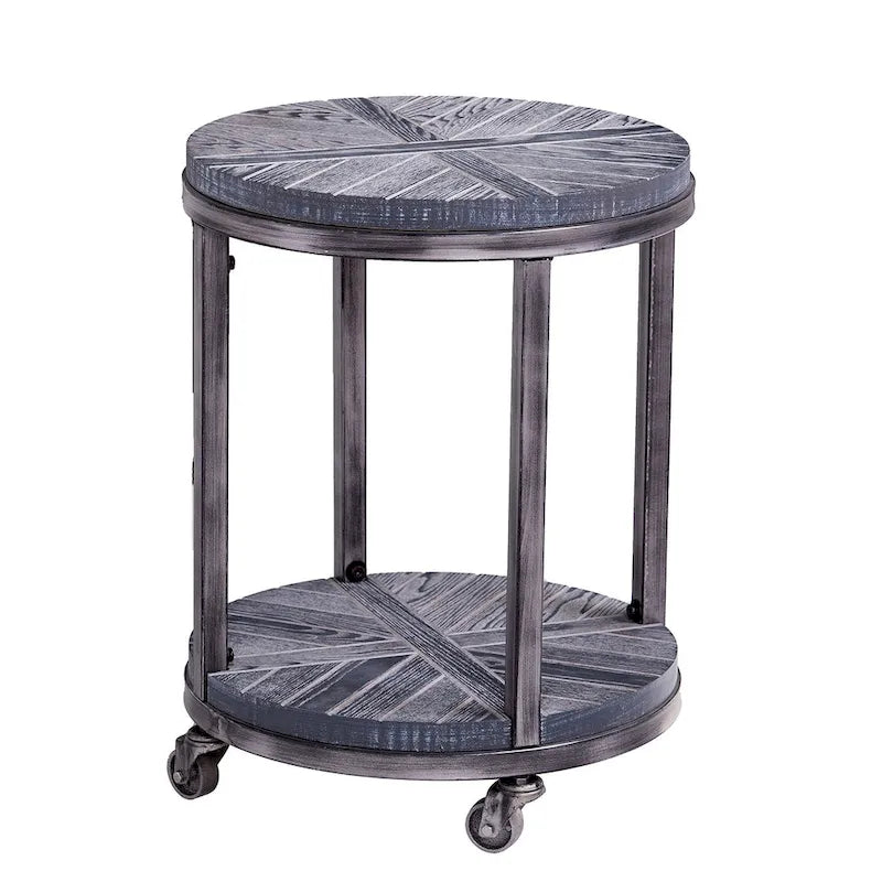 Table d'appoint ronde de style industriel avec plateau en bois marron