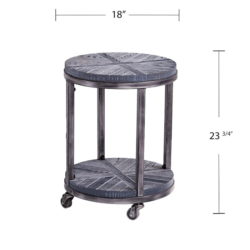 Table d'appoint ronde de style industriel avec plateau en bois marron
