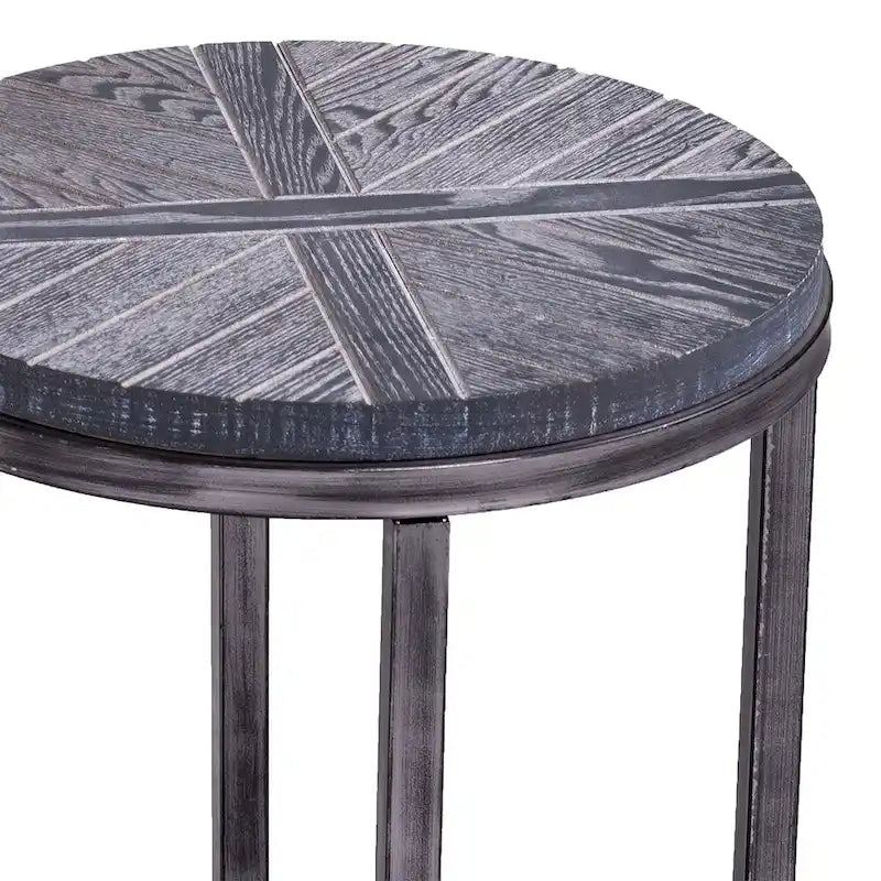Table d'appoint ronde de style industriel avec plateau en bois marron