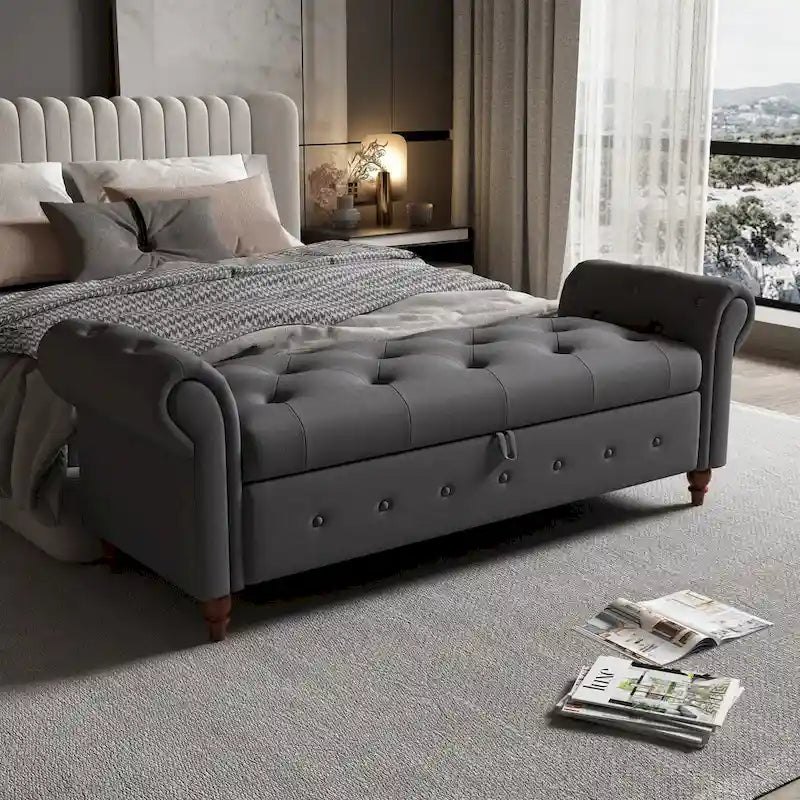 Modern Storage Bed Bench,Shoe Bench,Footrest with Rolled Arms