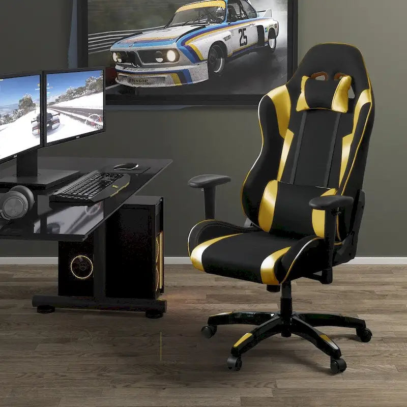 Fauteuil de jeu ergonomique dossier haut en similicuir, tissu et maille