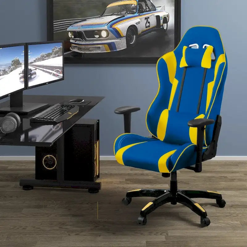 Fauteuil de jeu ergonomique dossier haut en similicuir, tissu et maille