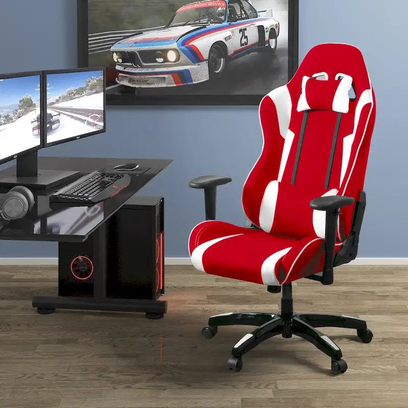 Fauteuil de jeu ergonomique dossier haut en similicuir, tissu et maille