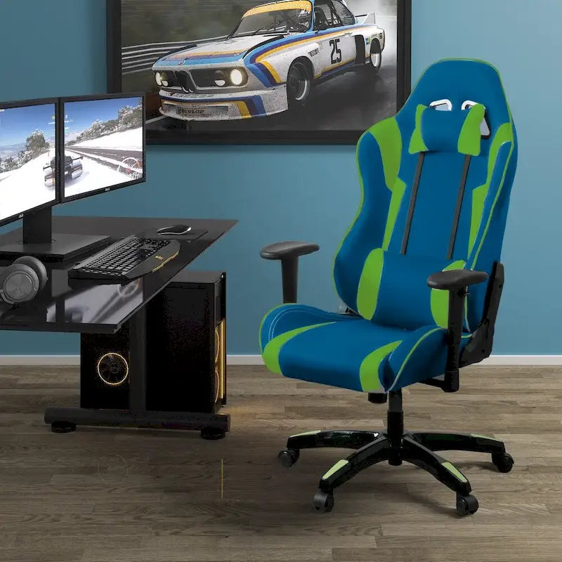 Fauteuil de jeu ergonomique dossier haut en similicuir, tissu et maille