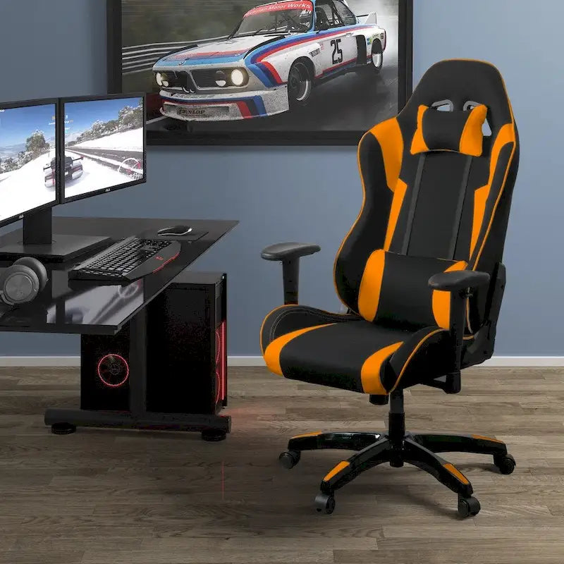 Fauteuil de jeu ergonomique dossier haut en similicuir, tissu et maille