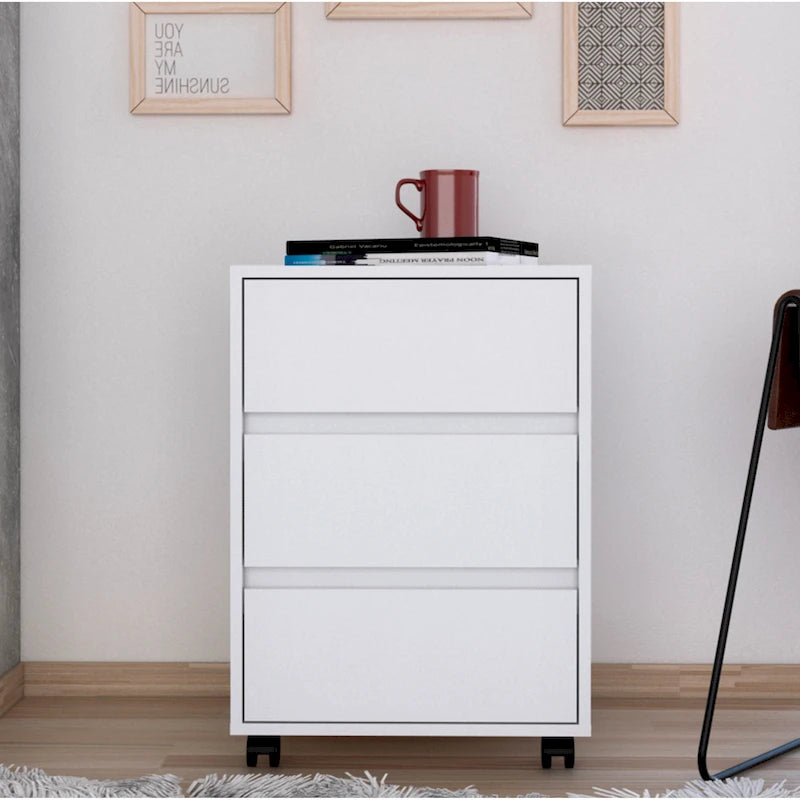 Classeur à 3 tiroirs de 66 cm de haut avec 4 roulettes et plateau supérieur